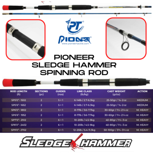 Pioneer Sledge Hammer Solid FG Spinning Rod 6’6ft 7f 8ft GoodCatch Fishing Buddy