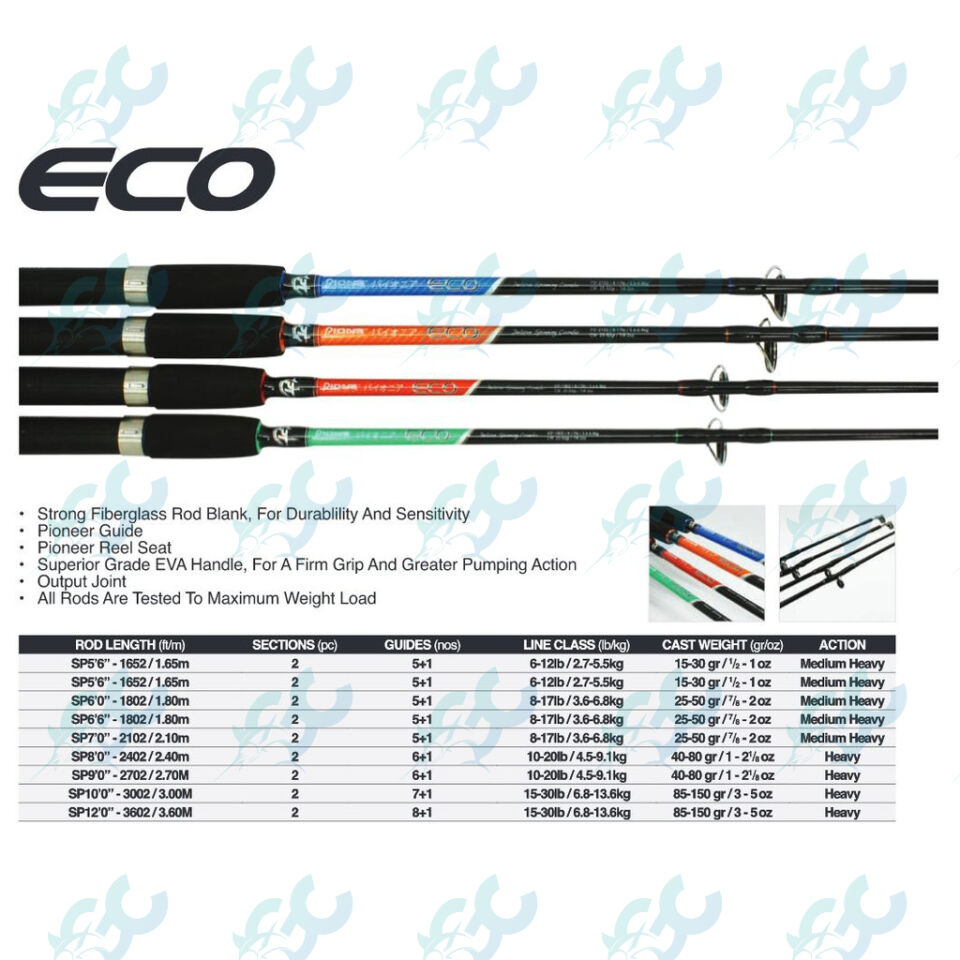 10pcs) Pioneer Eco 5'6″ 6'0″ 7'0″ 8'0″ Spinning Fishing Rod
