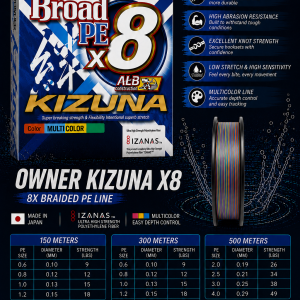 Owner Kizuna X8 Braid Multicolor PE Fishing Braid line Fishing Buddy