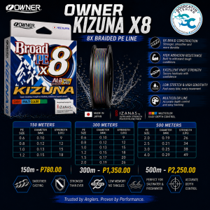 Owner Kizuna X8 Braid Multicolor PE Fishing Braid line Fishing Buddy