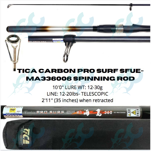 Tica Carbon Pro Surf Telescopic 636004 10 ft Spinning Fishing Rod