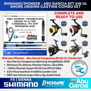 Shimano FX Sienna Pioneer Falcon Ulua Elite- Abu Garcia Vengeance Ultra Light 8'6 Shore Cast Jig Set