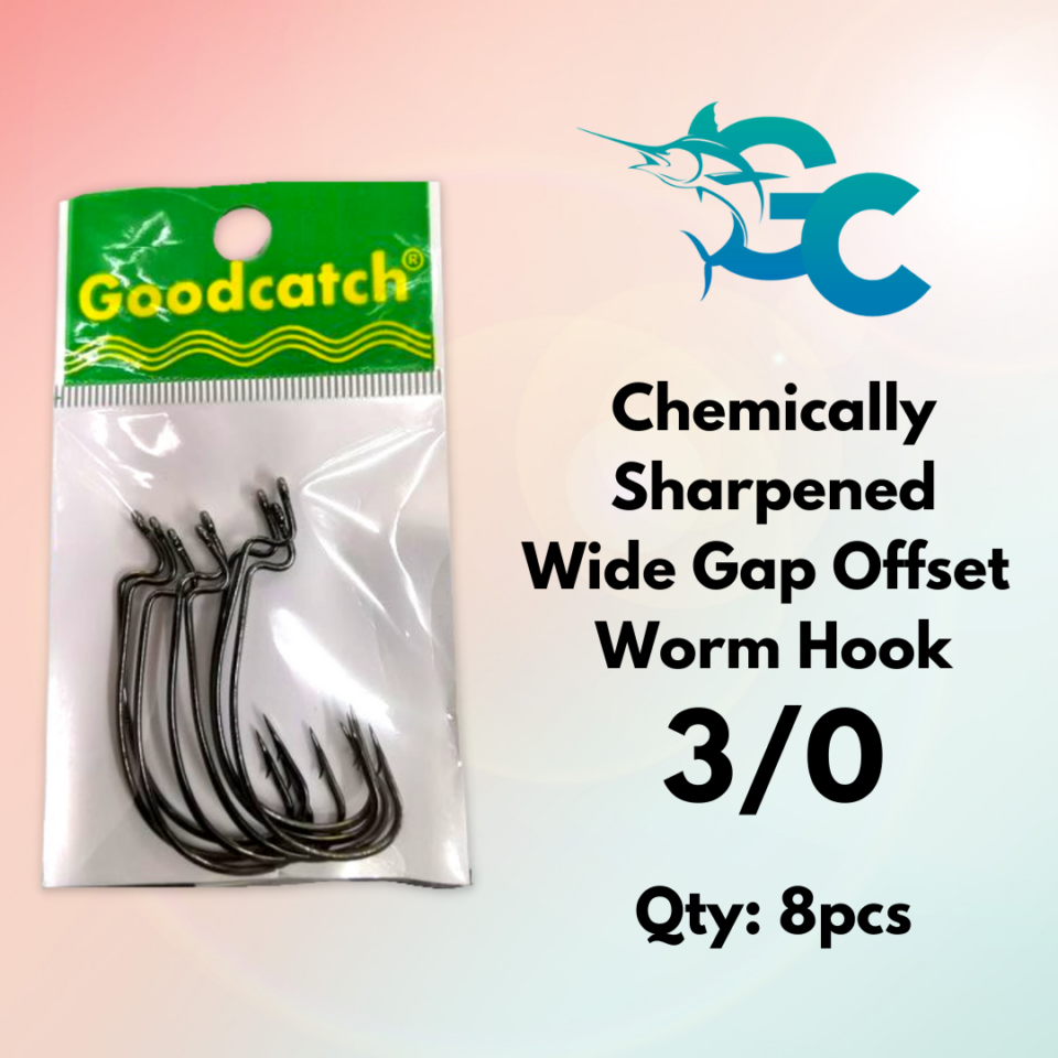 GC Chemically Sharpened Wide Gap Offset Worm Hook 3/0 – Goodcatch