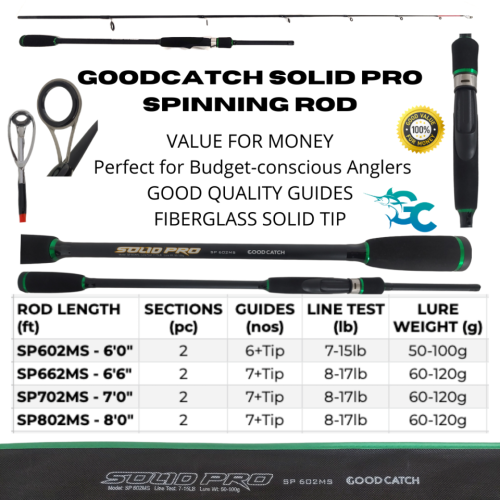 10 PCS GoodCatch SOLID PRO 6’0″ – 8’0″ Value for Money Spinning Rod Fishing Buddy