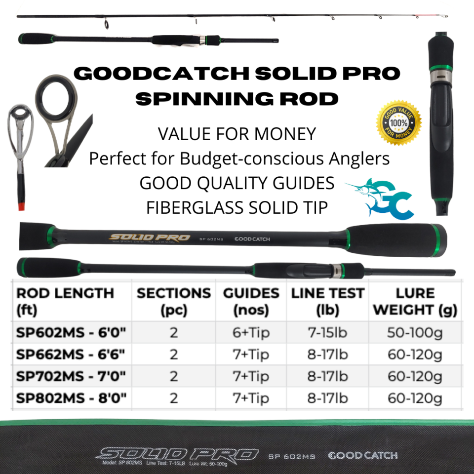 GoodCatch SOLID PRO 6'0 - 8'0 Value for Money Spinning Rod Fishing Buddy