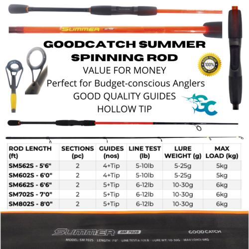 10 PCS GoodCatch SUMMER 5’6″ – 8’0″ Value for Money Spinning Rod Fishing Buddy