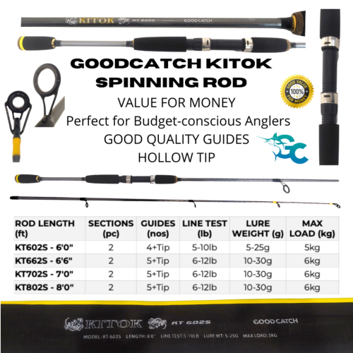 10 PCS GoodCatch KITOK 6’0″ – 8’0″ Value for Money Spinning Rod Fishing Buddy