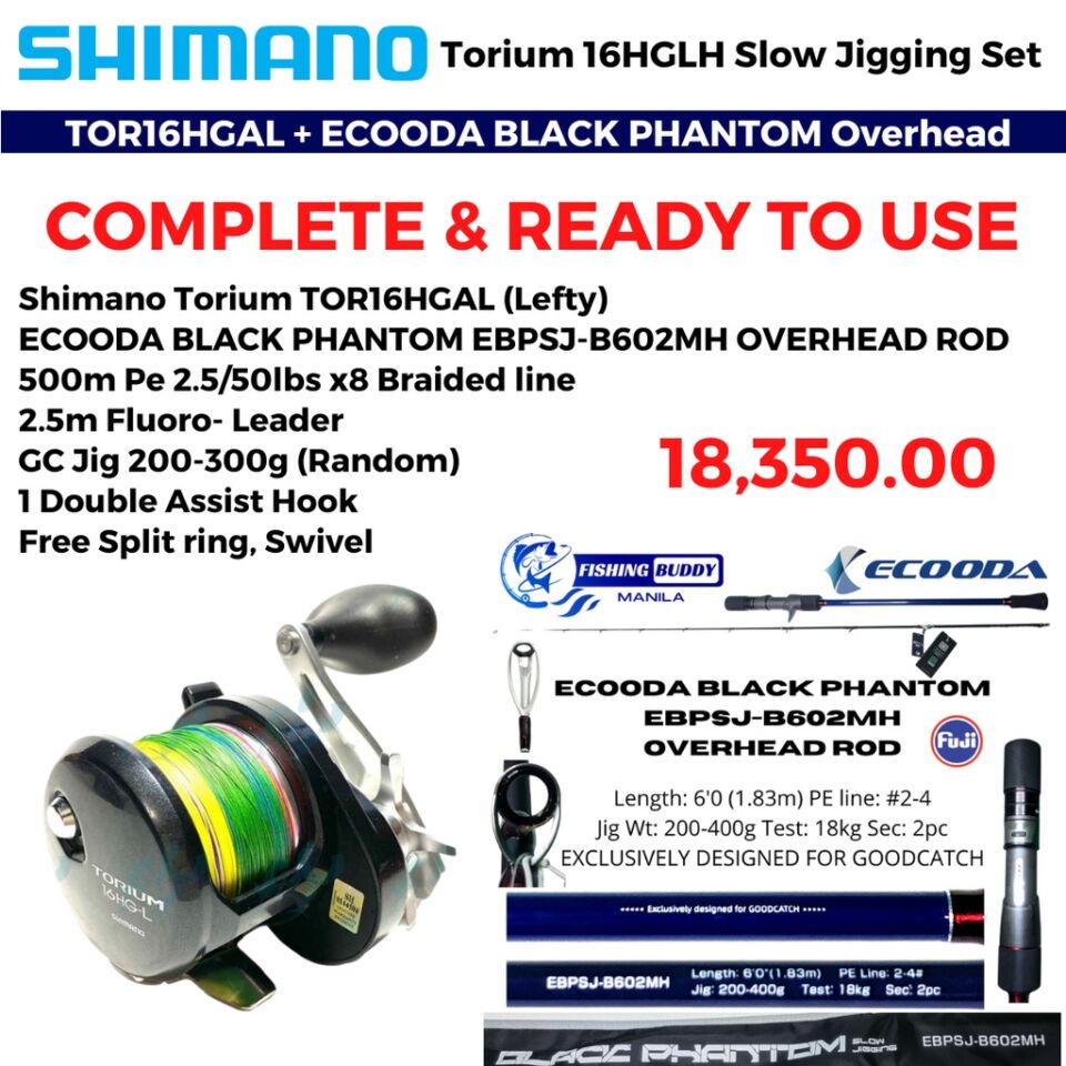 Shimano Torium 2000HG 2000PG 16HG and Ecooda Black Phantom SLOW JIGGING Combo Set Goodcatch Fishing