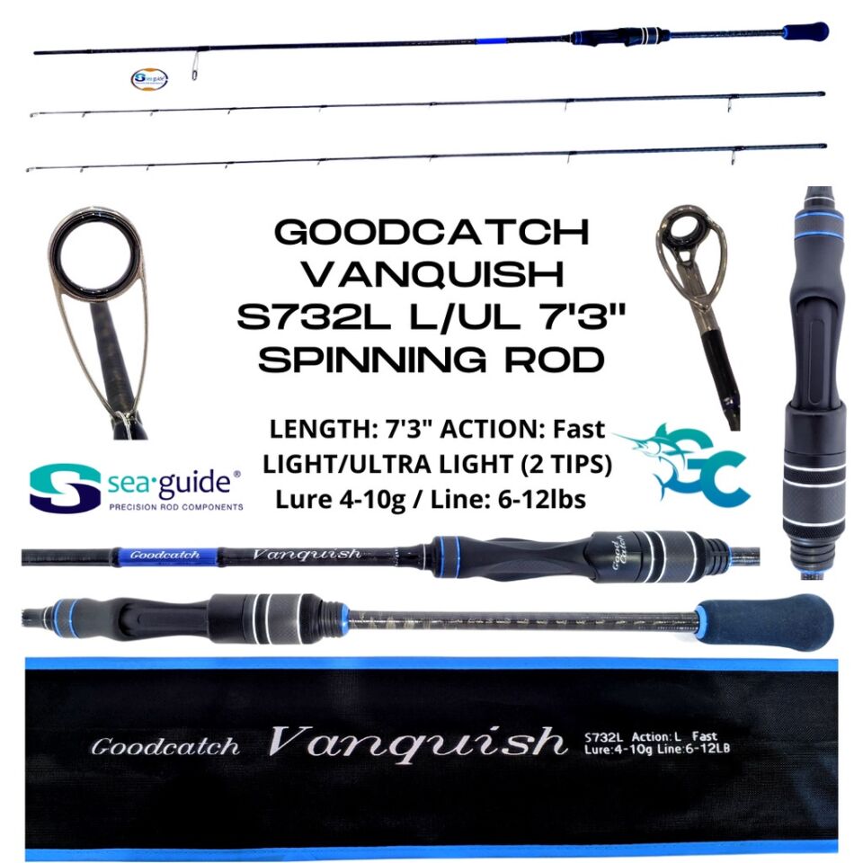 NEW GOODCATCH VANQUISH S732L L/UL 7’3″ SPINNING ROD 2 tips Light / Ultra Light
