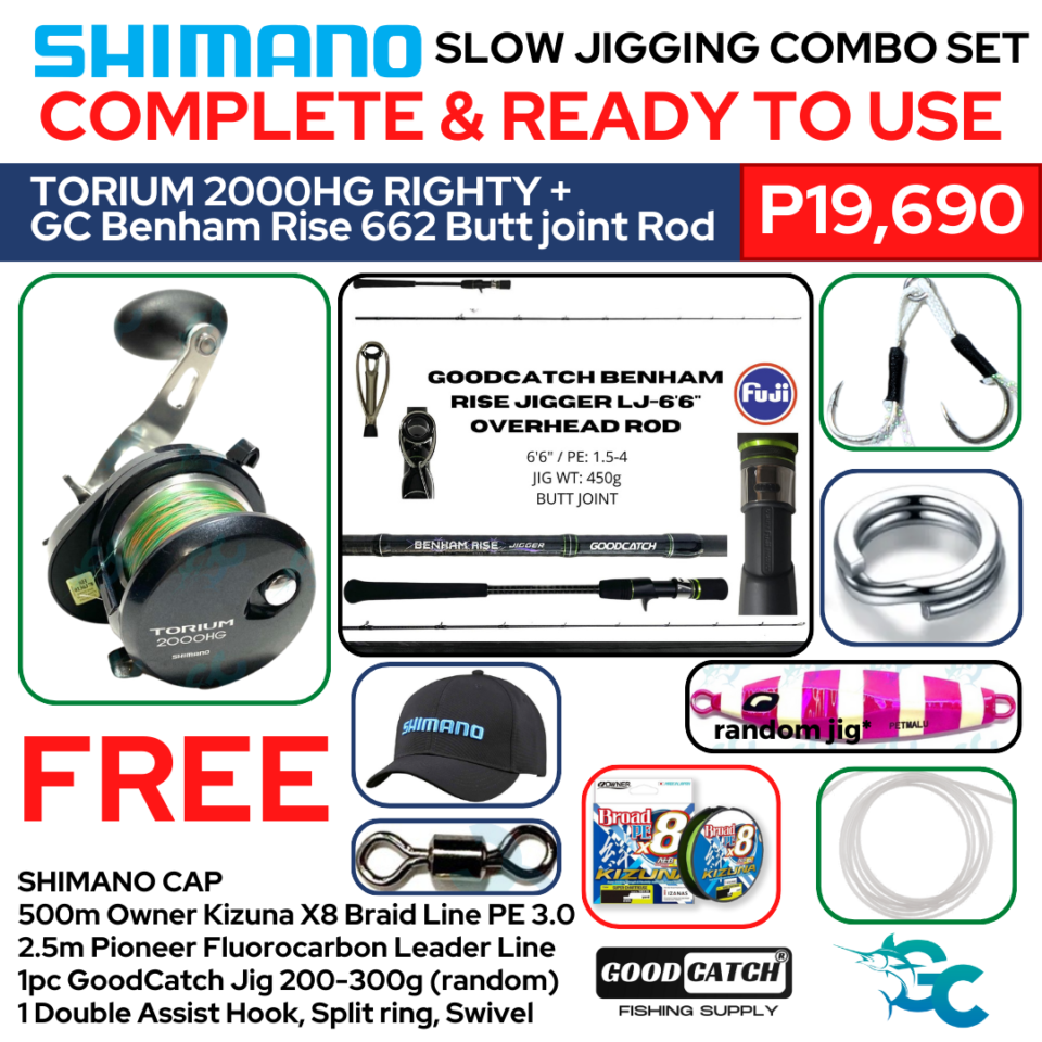 PROMO FREE LINE Shimano Torium 2000HG 20HG 16HG and GC Benham Rise Buttjoint SLOW JIGGING Combo Set