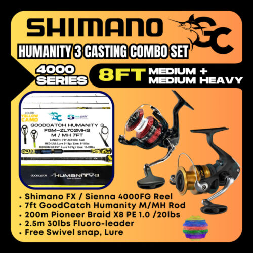 8ft M/MH GoodCatch GC Humanity 3 Rod and Shimano FX or Sienna Medium Heavy Fishing Casting Combo Set