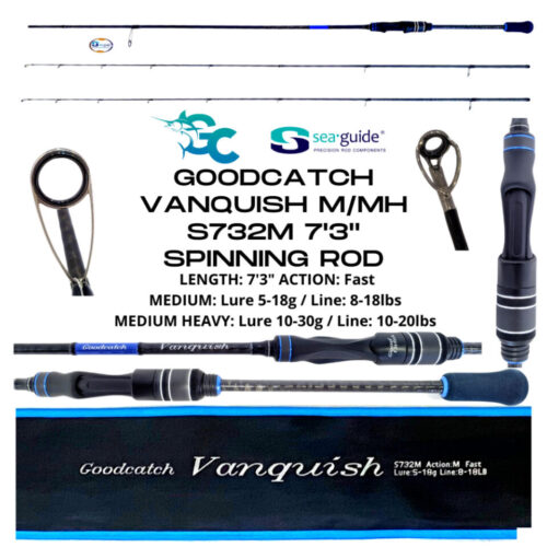 GoodCatch GC Vanquish Medium / Medium Heavy 7ft Spinning Fishing Rod M / MH S732M 2 Tips Fast Action