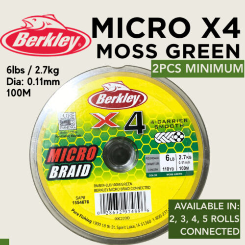 Berkley MICRO BRAID x4 MOSS GREEN 200m-500m CONNECTED BMBx4-0.6 Lb Fishing Braid Line FT