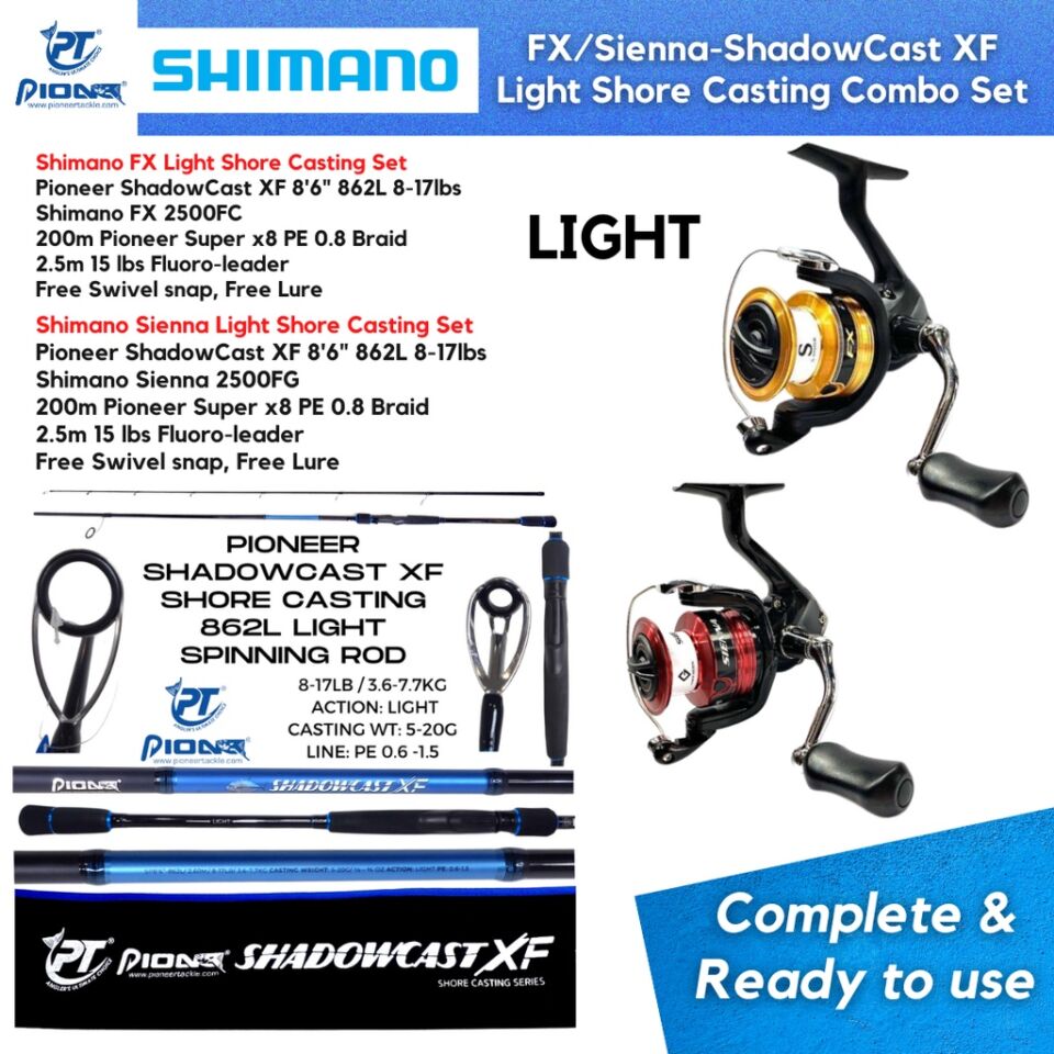 SHIMANO SIENNA / FX + PIONEER SHADOW CAST XF LIGHT 8ft 6in Shore Casting Combo Set