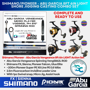 Shimano FX Sienna Pioneer Falcon Ulua Elite - Abu Garcia Vengeance Light 8'6 Shore Cast Jigging Set