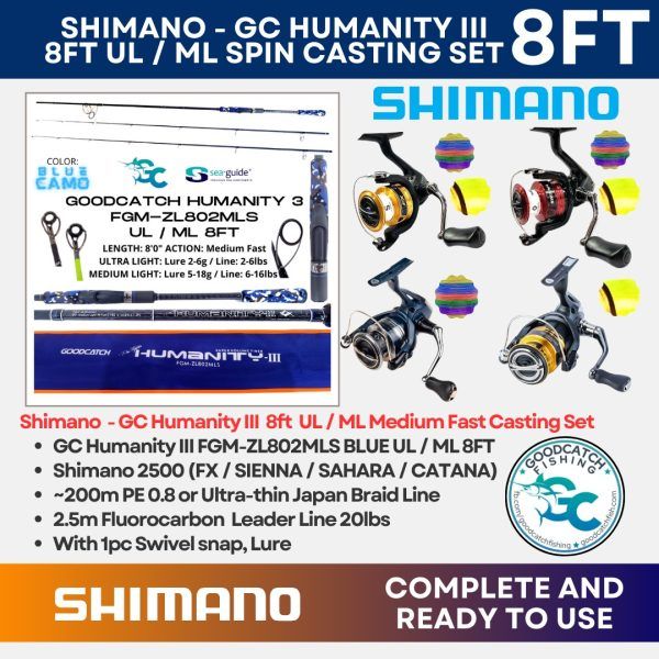 Shimano FX / Sienna / Catana / Sahara and GoodCatch GC Humanity 3 8ft  UL / ML Combo Set