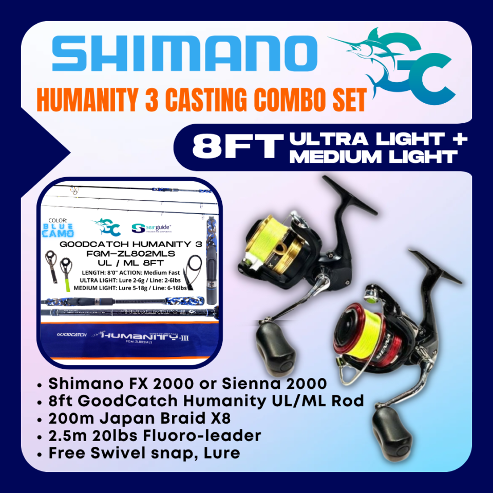 Shimano FX / Sienna 2000 and GoodCatch GC Humanity 3 8ft  UL / ML Medium Fast Casting Set