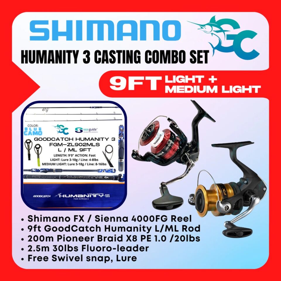 Shimano FX / Sienna 3000 / 4000 and GoodCatch GC Humanity 3 9ft  L / ML Medium Fast Casting Set