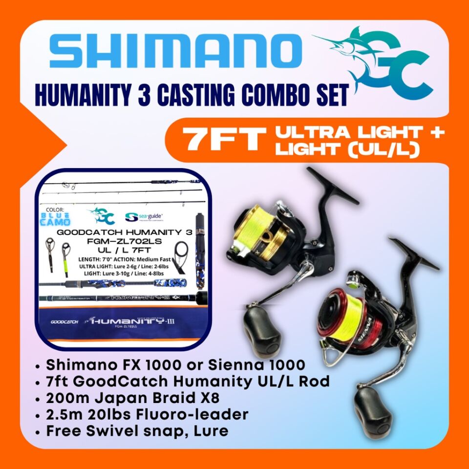 Shimano FX / Sienna 1000 and GoodCatch GC Humanity 3 7ft  UL / L Medium Fast Casting Set