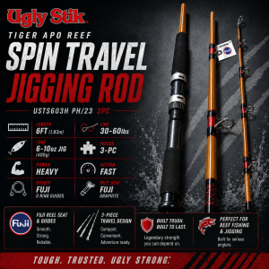 Ugly Stik Tiger Apo Reef Spin Travel Jigging Rod USTS603H 3pc 6ft Heavy Action
