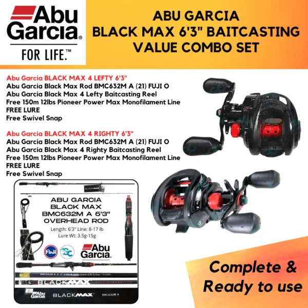 Abu Garcia BLACK MAX 4 6’3″ Baitcasting VALUE COMBO SET Ready to use