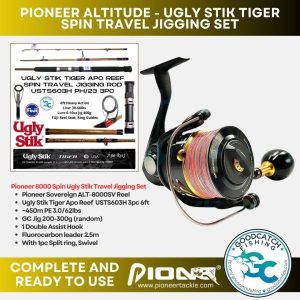 Pioneer Altitude Sovereign 7000 8000 - 6ft Ugly Stik Tiger Apo Reef 3pc Spin Travel Jigging Set - Image 3