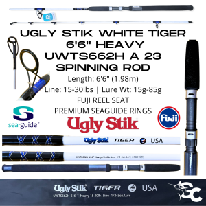 Shakespeare Ugly Stik White Tiger UWTS662H 6ft 6in HEAVY / UWTS702XH 7ft EXTRA HEAVY Spinning Rod - Image 2