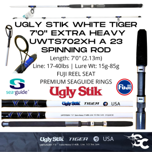 Shakespeare Ugly Stik White Tiger UWTS662H 6ft 6in HEAVY / UWTS702XH 7ft EXTRA HEAVY Spinning Rod - Image 5