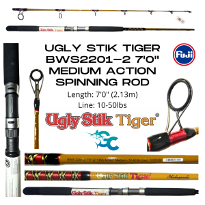 Ugly Stik Tiger 7’0” Spinning Rod – BWS 2201-2 Heavy Duty Inshore Rod 7ft GoodCatch Fishing Buddy - Image 6