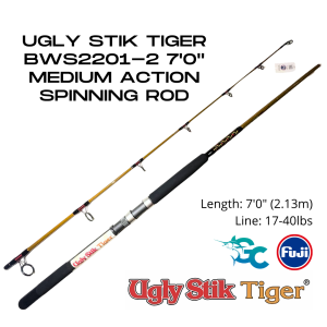 Ugly Stik Tiger 7’0” Spinning Rod – BWS 2201-2 Heavy Duty Inshore Rod 7ft GoodCatch Fishing Buddy - Image 5