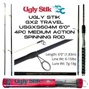 Ugly Stik GX2 Travel Spinning Rod 4pc 6ft / 6ft6in / 7ft Medium Action GoodCatch Fishing Buddy - Image 7