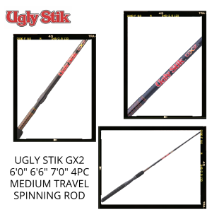 Ugly Stik GX2 Travel Spinning Rod 4pc 6ft / 6ft6in / 7ft Medium Action GoodCatch Fishing Buddy - Image 2
