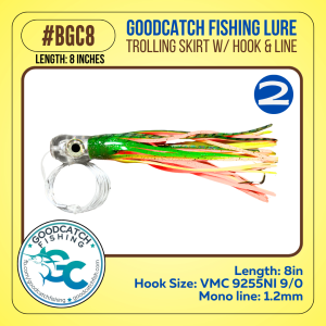 GoodCatch BGC8 8 inches Trolling skirt w/ Rigged VMC hook 9/0 & Monoline 1.2mm Soft Bait Lure - Image 3