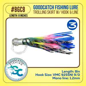GoodCatch BGC8 8 inches Trolling skirt w/ Rigged VMC hook 9/0 & Monoline 1.2mm Soft Bait Lure - Image 4
