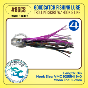 GoodCatch BGC8 8 inches Trolling skirt w/ Rigged VMC hook 9/0 & Monoline 1.2mm Soft Bait Lure - Image 5