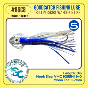 GoodCatch BGC8 8 inches Trolling skirt w/ Rigged VMC hook 9/0 & Monoline 1.2mm Soft Bait Lure - Image 6