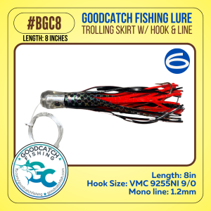GoodCatch BGC8 8 inches Trolling skirt w/ Rigged VMC hook 9/0 & Monoline 1.2mm Soft Bait Lure - Image 7