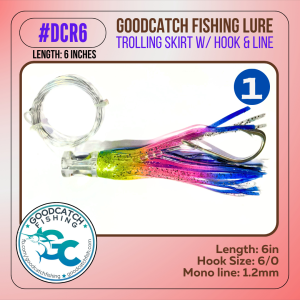 GoodCatch DCR6 6 inches Trolling skirt w/ Rigged CN hook 6/0 & Monoline 1.2mm Soft Bait Lure - Image 2