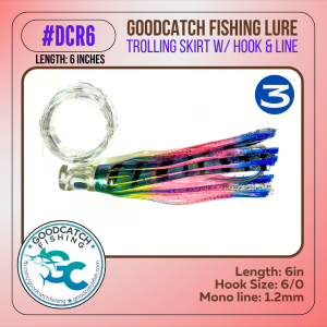GoodCatch DCR6 6 inches Trolling skirt w/ Rigged CN hook 6/0 & Monoline 1.2mm Soft Bait Lure - Image 4