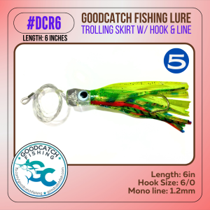 GoodCatch DCR6 6 inches Trolling skirt w/ Rigged CN hook 6/0 & Monoline 1.2mm Soft Bait Lure - Image 6