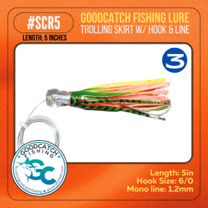 GoodCatch SCR5 5 inches Trolling skirt w/ Rigged CN hook 6/0 & Monoline 1.2mm Soft Bait Lure - Image 4
