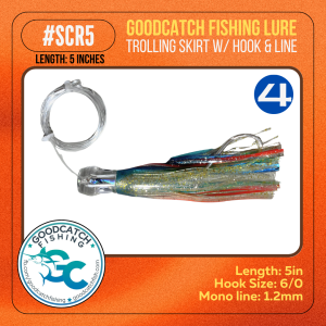 GoodCatch SCR5 5 inches Trolling skirt w/ Rigged CN hook 6/0 & Monoline 1.2mm Soft Bait Lure - Image 5
