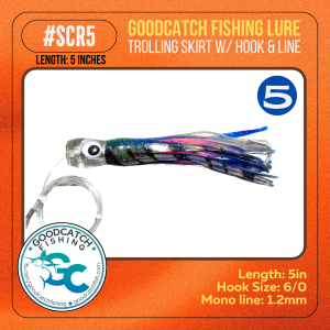 GoodCatch SCR5 5 inches Trolling skirt w/ Rigged CN hook 6/0 & Monoline 1.2mm Soft Bait Lure - Image 6