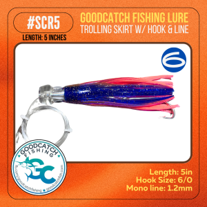 GoodCatch SCR5 5 inches Trolling skirt w/ Rigged CN hook 6/0 & Monoline 1.2mm Soft Bait Lure - Image 7