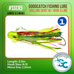 GoodCatch SSCR5 TCR5 5.5inches Trolling skirt w/ Rigged CN hook 6/0 & Monoline 1.2mm Soft Bait Lure - Image 3