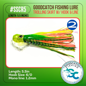 GoodCatch SSCR5 TCR5 5.5inches Trolling skirt w/ Rigged CN hook 6/0 & Monoline 1.2mm Soft Bait Lure - Image 4