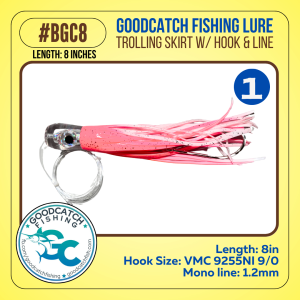GoodCatch BGC8 8 inches Trolling skirt w/ Rigged VMC hook 9/0 & Monoline 1.2mm Soft Bait Lure - Image 2