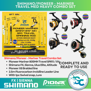 Pioneer Altitude ALT-4000HS ALT-6000HS and Mariner Travel Spinning Rod SP8'0 / 8'6" Medium Heavy Spin Combo Set