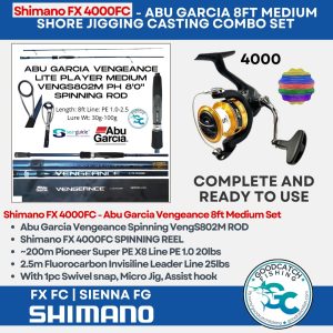 Shimano FX Sienna Pioneer Falcon Ulua Elite - Abu Garcia Vengeance 8ft Medium Shore Cast Jigging Set - Image 4