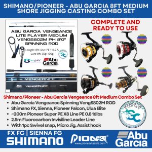Shimano FX Sienna Pioneer Falcon Ulua Elite - Abu Garcia Vengeance 8ft Medium Shore Cast Jigging Set